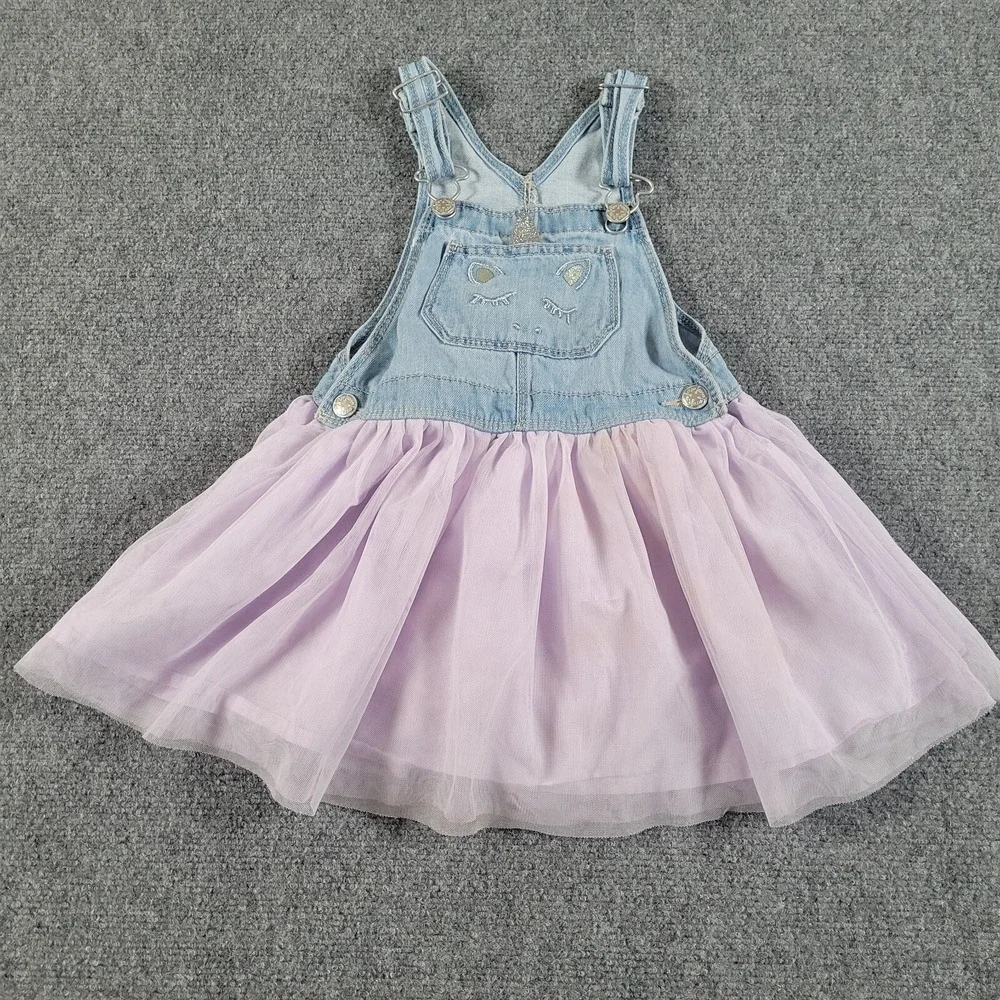 Oshkosh B'gosh Jumper Girl Toddler 4T Denim Unicorn Vestbak Overalls Tulle